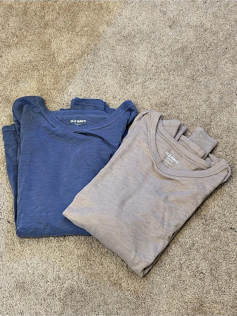 Old Navy Women’s Long Sleeve Crew Neck Cotton Knit T-Shirt Lot of 2 Blue Beige